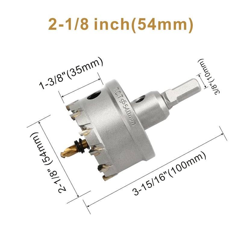 dashap 2-1/8''(54mm) TCT Hole Saw Kit,Tungsten Carbide Hole Saw Drill Bit with Titanium-Plated Pilot Drill bit for Hard Metal,Alloy,Aluminum,Stainless Steel,Plastic,Iron - Image 2